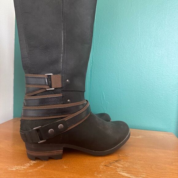 Sorel Women’s Lolla Tall Black/Mud Leather Waterproof Boots - Picture 12 of 14